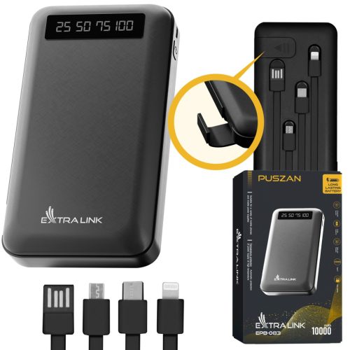 Extralink EPB-083 10000mAh black, powerbank, USB-C connector external battery