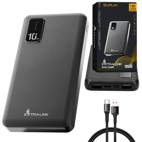 Extralink EPB-098b 10000mAh black, powerbank, USB-C connector power bank