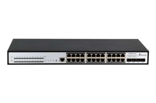 Extralink Chiron Pro, PoE kapcsoló, 24x RJ45 1000 Mb/s PoE, 4x SFP+, L3, kezelhető, 370 W