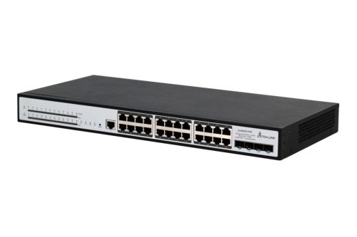 Extralink Chiron Pro, PoE kapcsoló, 24x RJ45 1000 Mb/s PoE, 4x SFP+, L3, kezelhető, 370 W