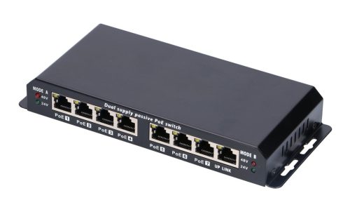 Extralink 8-7 PoE, PoE kapcsoló, 7x 100 Mb/s PoE, 1x RJ45 uplink, 24V 2.5A tápegység