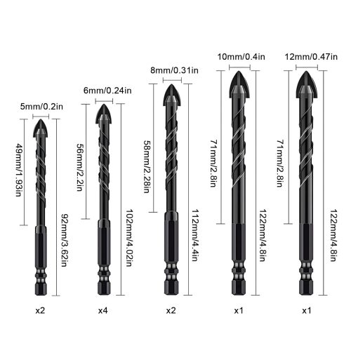 Extralink univerzális fúrószár-készlet kőhöz, üveghez, csempéhez, fához, 10 darabos, 5-12 mm