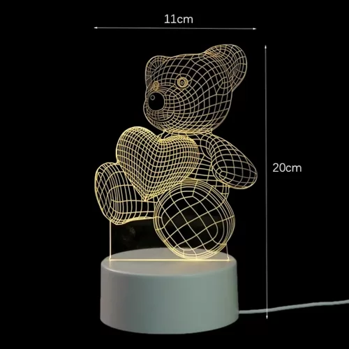 Extralink Home éjjeli lámpa, medve szív 3D optikai illúzióval, USB-szal a hálószobához