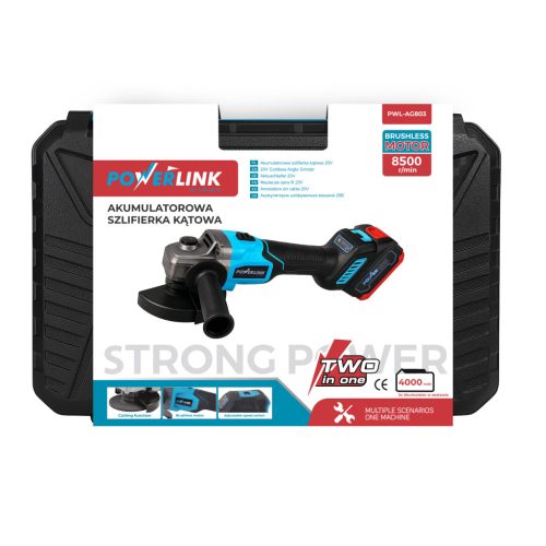 Extralink Powerlink cordless angle grinder PWL-AG803 | with handle | 8500 RPM | 2×4 Ah battery