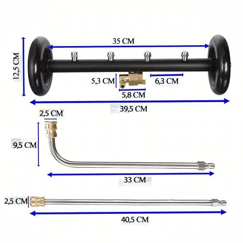 Black Forest Multifunktionale Reinigungskarre für Fahrzeugunterbauten und gepflasterte Flächen, mit 3 Reinigungsbändern - 1468