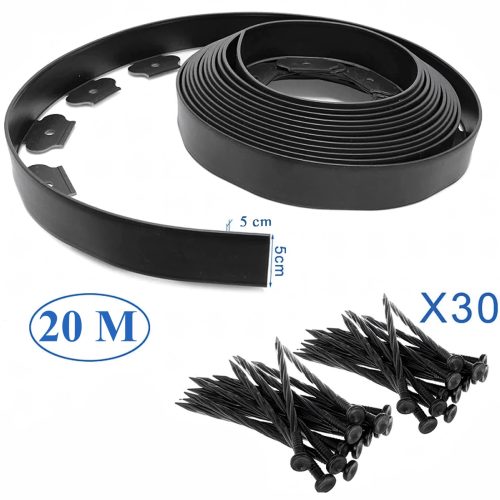 Black Forest Rasenrand Set 50x50x20 cm, 30 Stück Befestigungsnägel, schwarz – 1016