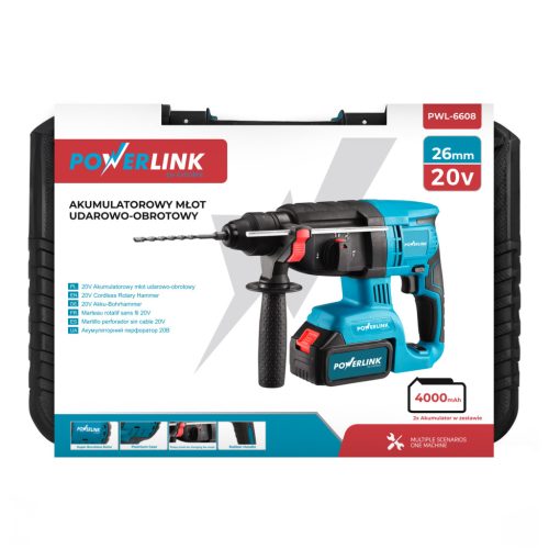 Extralink Powerlink cordless hammer drill and chisel PWL-6608 | 26 mm | 20V | 2×4 Ah battery
