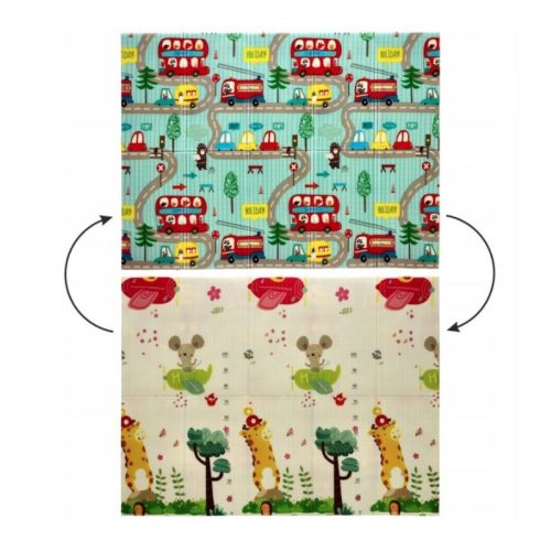 Extralink kétszínű, oktató célú, stimuláló játékszőnyeg, 150x200x1 cm, összehajtható, autók és repülők mintával + hordtáska - 4305