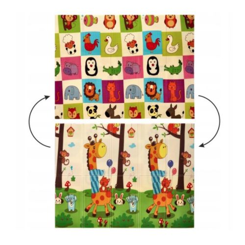 Extralink kétszínű oktatási célú stimuláló matrac, 150x200x1 cm, összehajtható, állatos mintával, hordtáskával - 4336