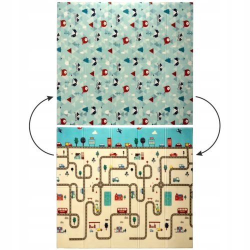 Extralink kétszínű oktató játszószőnyeg, stimuláló, 180x200x1 cm, összehajtható, kék - autók mintával + táska - 4343