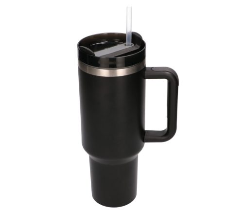 Black Forest | Thermoskanne mit Strohhalm | Thermoskanne mit Griff, 1200ml, schwarz