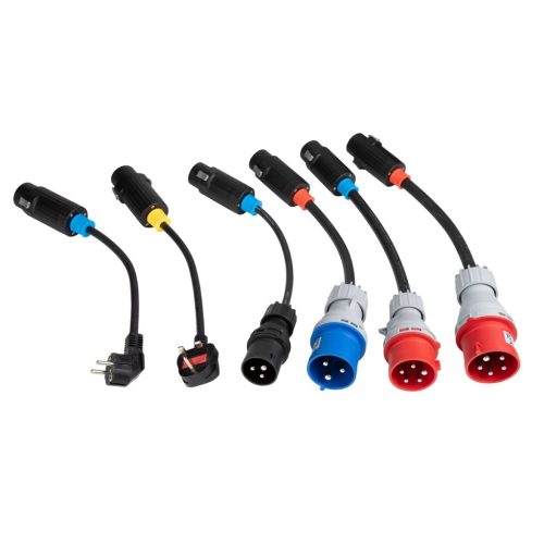 Extralink BS-PCD050 32A 16kW three-phase, portable electric vehicle charger with LCD touchscreen, 6 adapters, 5 meters long, Schuko