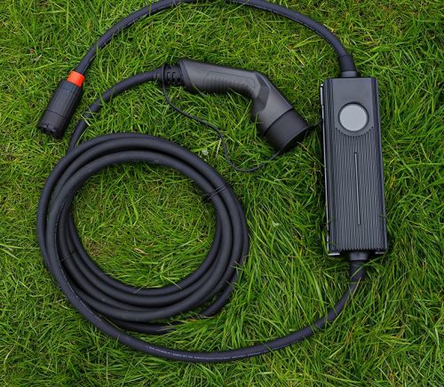 Extralink BS-PCD050 32A 16kW three-phase, portable electric vehicle charger with LCD touchscreen, 6 adapters, 5 meters long, Schuko