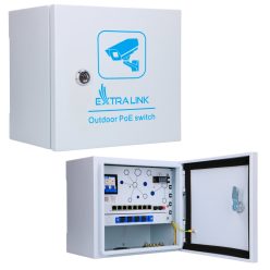   Extralink Atlas, kültéri PoE kapcsoló, 8x RJ45 1000Mbps PoE, 2x SFP, 120W, aktív hűtés