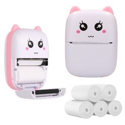   Extralink set, EPP-001 pink thermal printer + plain thermal paper 5 rolls.