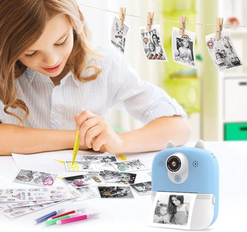 Extralink EPP-004 blue, mini thermal printer with camera, 3 rolls of thermal paper, 2.5-inch LCD display, Bluetooth, USB-C, 1000 mAh