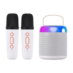   Extralink Kids karaoke LED round speaker, white, with two microphones