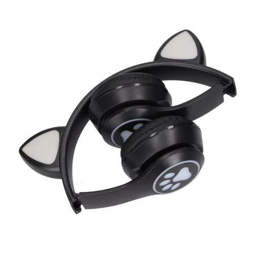 Extralink Kids Cat-ear Wireless Headphones, Black, Bluetooth 5.0, RGB Lighting