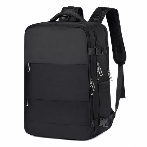 Extralink Black Forest KM06 fekete kabinméretű kézipoggyász és utazó hátizsák, 45 × 20 × 30 cm