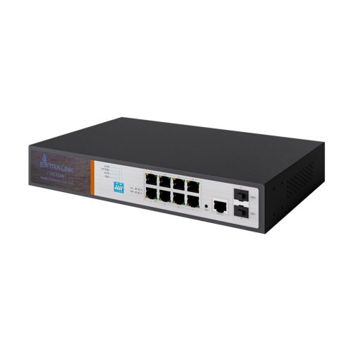 Extralink Victor, PoE kapcsoló, 8x Gigabit PoE/PoE+, 2x SFP, 1x konzolport, 150 W, kezelt
