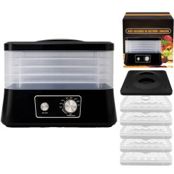   EXTRALINK HOME aszalógép gombákhoz, gyümölcsökhöz, zöldségekhez, élelmiszerekhez, szabályozható, erős 500W + 5 tálca, 27.5CM x 25CM, fekete