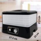 EXTRALINK HOME aszalógép gombákhoz, gyümölcsökhöz, zöldségekhez, élelmiszerekhez, szabályozható, erős 500W + 5 tálca, 27.5CM x 25CM, fekete