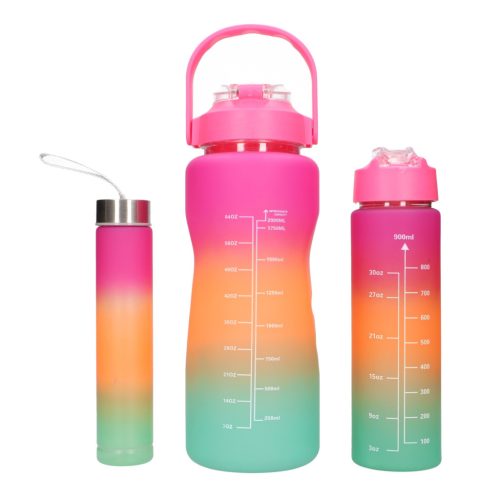 EXTRALINK motivációs kulacs 3 az 1-ben szett, rózsaszín-narancs, 2000 ml + 900 ml + 300 ml