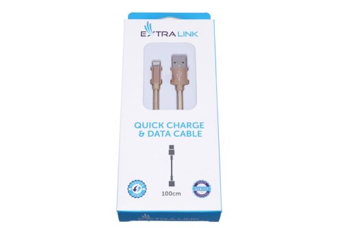 Extralink, Lightning Kabel, für iPhone, max. 2A, aus Reissfaser Baumwollnetz, 1m, goldfarben