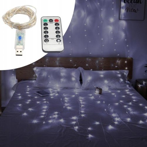 EXTRALINK fényfüggöny 300 LED hideg fényű 3x3 ünnepi karácsonyi girland 5V USB