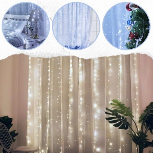 EXTRALINK fényfüggöny 300 LED hideg fényű 3x3 ünnepi karácsonyi girland 5V USB