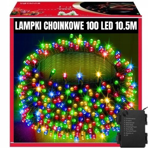EXTRALINK karácsonyi dekorációs multicolor 100LED fényfüzér elemmel 10,5 m