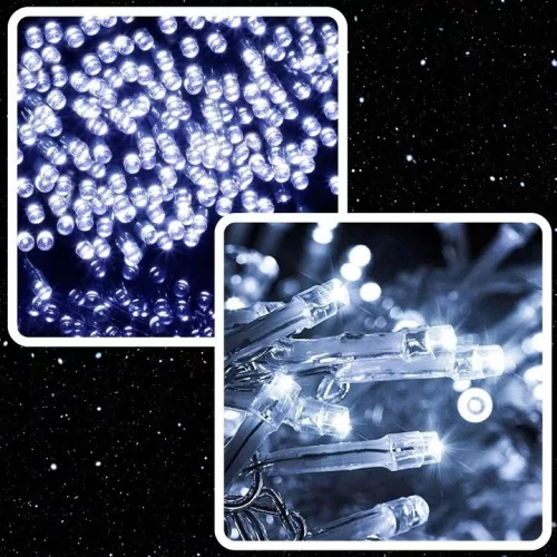 EXTRALINK karácsonyi fényfüzér 100 LED hideg fehér, kültéri és beltéri, elemes, 10 m