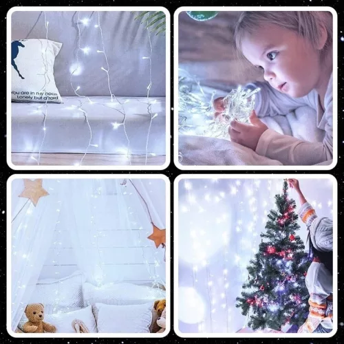 EXTRALINK karácsonyi fényfüzér 100 LED hideg fehér, kültéri és beltéri, elemes, 10 m