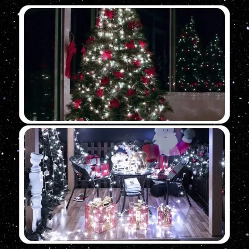 EXTRALINK karácsonyi fényfüzér 100 LED hideg fehér, kültéri és beltéri, elemes, 10 m