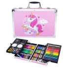 EXTRALINK gyerek festőkészlet, művészeti- és rajzkészlet, 145 elemes, nagy bőrönd, egyszarvú