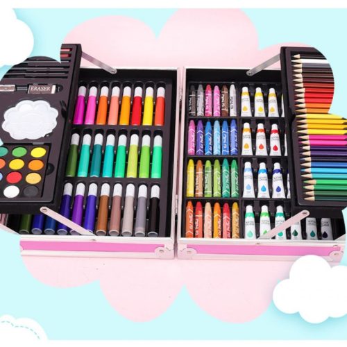 EXTRALINK gyerek festőkészlet, művészeti- és rajzkészlet, 145 elemes, nagy bőrönd, egyszarvú