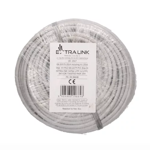 Extralink CAT6A U/UTP beltéri sodrott érpáras hálózati kábel, 25 m