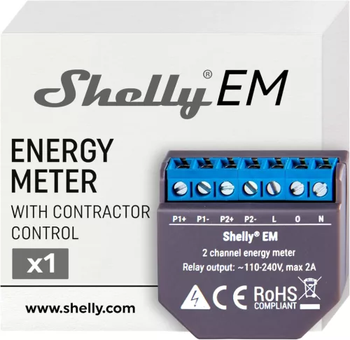 Shelly EM Wi-Fi-s energiamérő 50 A-es áramváltó lakatfogóval