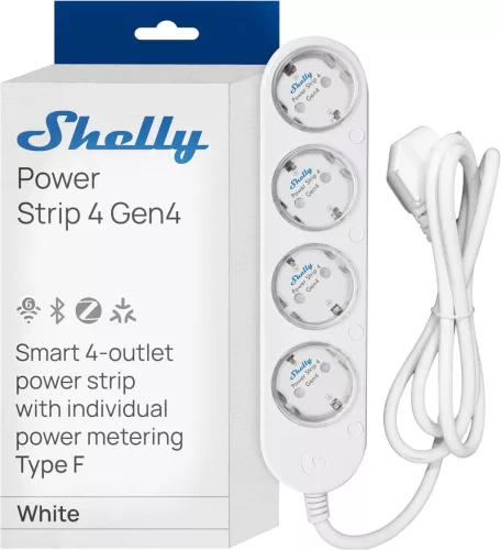 SHELLY Power Strip 4 Gen4 fehér Matter-tanúsítvánnyal rendelkező kompakt okos elosztó