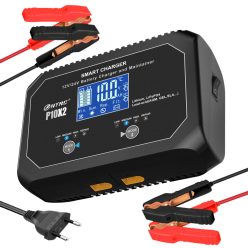   HTRC 2-Bank Automatikus Intelligens Töltő, 12V/10A 24V/5A Kettős Autós Akkumulátor Töltő LED Kijelzővel, Akkumulátor Karbantartó, Csepptöltő, Csepegtető Töltő Ólom-savas, Lítium, LiFePo4 Akkumulátorhoz