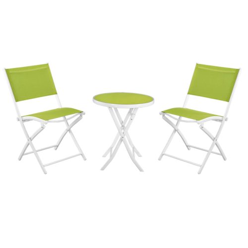 Kleine Black Forest Gartenmöbelset, zwei Stühle + weißer und grüner Tisch