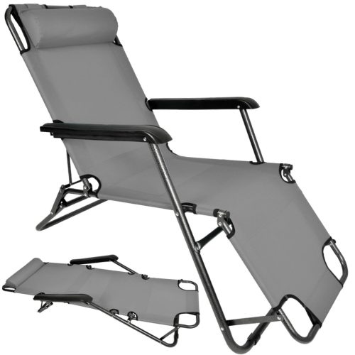 Faltbarer Gartenliegestuhl mit Kissen, Black Forest, grau