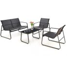 Black Forest Garden furniture set, textilene two chairs + sunbed + folding table black