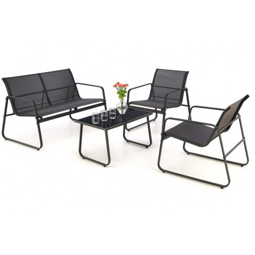 Black Forest Garden furniture set, textilene two chairs + sunbed + folding table black