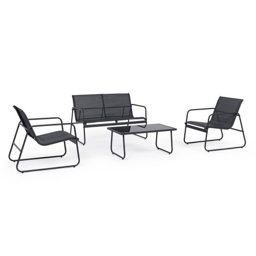 Black Forest Garden furniture set, textilene two chairs + sunbed + folding table black