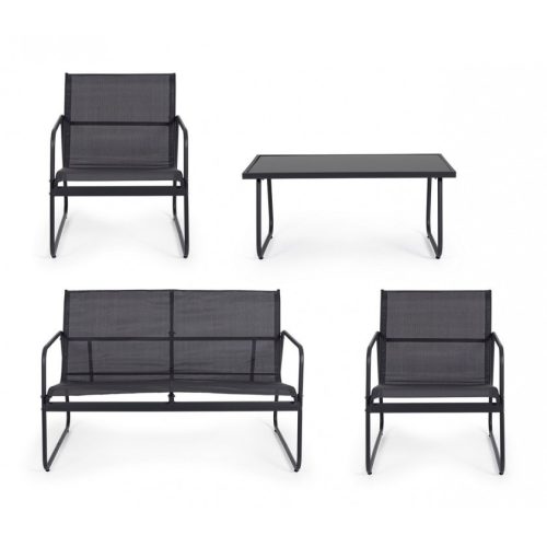 Black Forest Garden furniture set, textilene two chairs + sunbed + folding table black