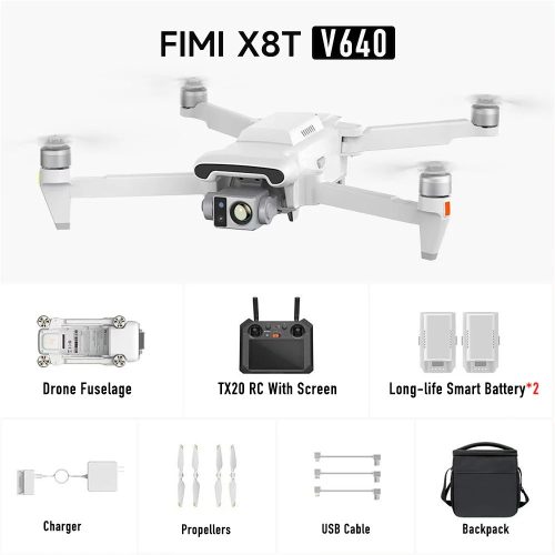 FIMI X8T V640 Combo + TX20 controller drone — thermal camera, 2× battery, 4K, GPS, up to 20 km range