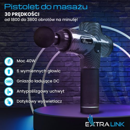 Extralink Pro Muscle Massager, 3800 RPM, 6 interchangeable heads