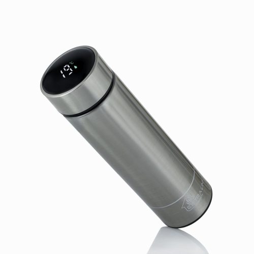 Extralink Smart Travel Mug, silberner Thermobecher mit LED-Display