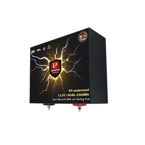 Perfektium PF series 12.8V 200Ah Underseat Lithium LiFePO4 battery (BMS, Bluetooth, Heating Film) for solar systems, RVs, boats